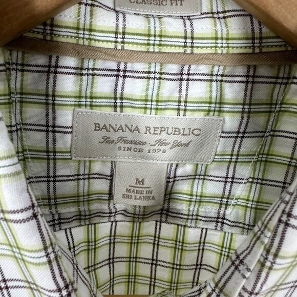 Banana Republic Mens Classic Fit Green & Brown Plaid Button-Down Shirt M 100% Co - Picture 4 of 7